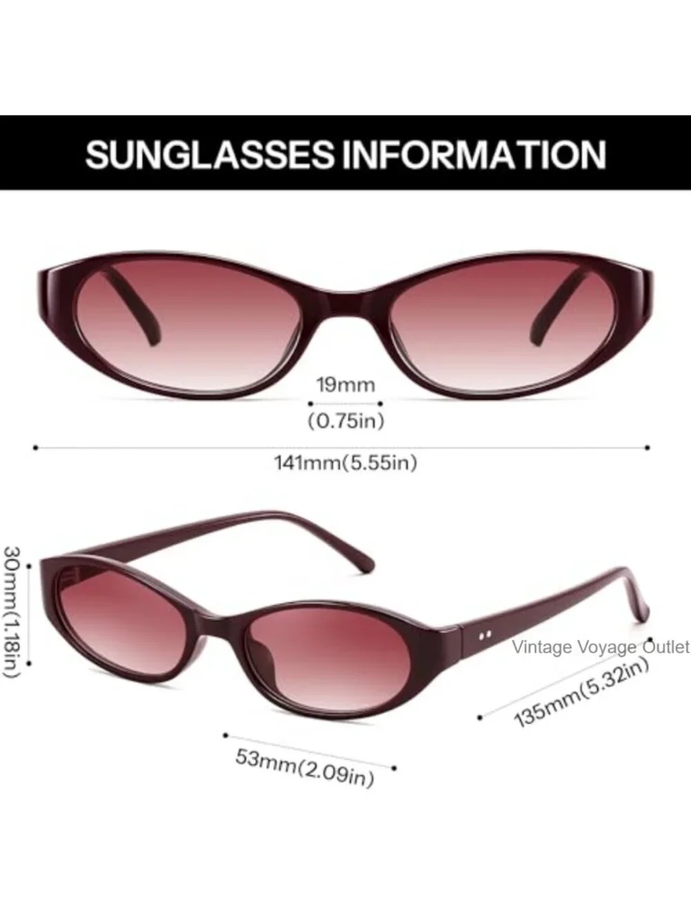 Retro Oval Cat Eye Sunglasses, Lightweight Thin Frame Narrow Y2K 90s Small